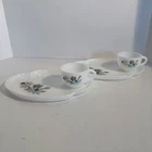 Vintage ATOMIC FLOWER PATIO BY FEDERAL Milk Glass Snack Set