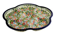 Polish Pottery 6-Compartment Round Appetizer Tray – 14" Diameter – Boleslawiec