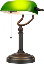 Antique Green Glass Bankers Desk Lamp with Pull Chain Switch Plug in Fixture