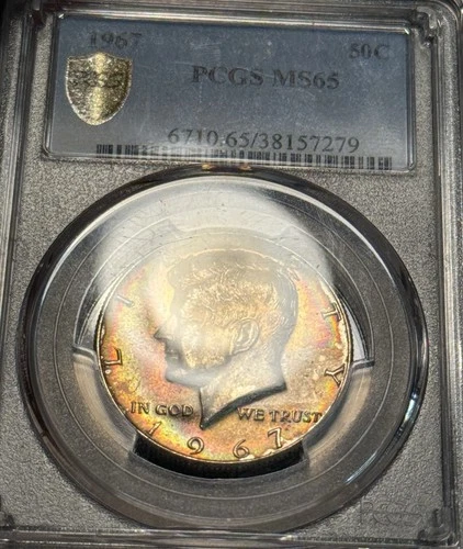 1967 MS65 PCGS Monster Toned Kennedy Half Dollar Color Rare Trueview