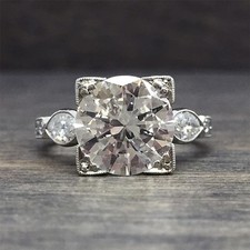 3Ct White Round Cut Retro Style Engagement Wedding Ring In 925 Sterling Silver