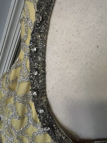 VTG Erlebacher Beaded Ball Gown Dress Sleeveless Yellow Silver Jackie Kennedy L - Picture 13 of 16