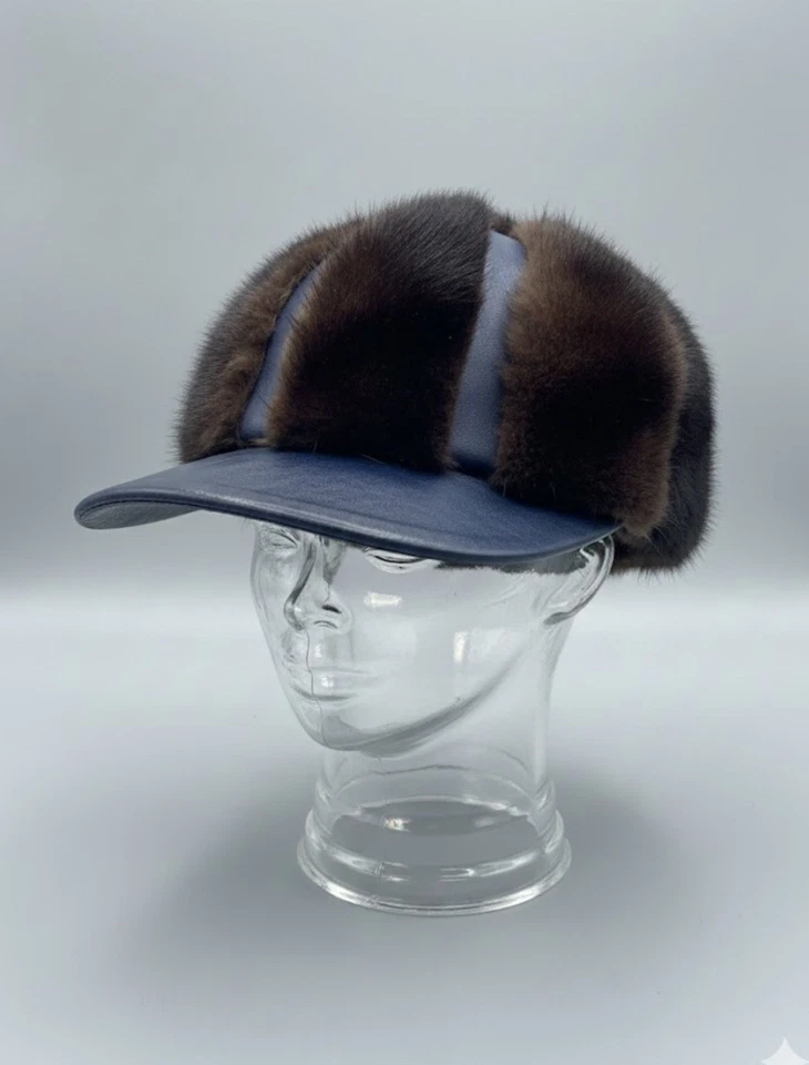 Sombrero de invierno de lujo de piel y cuero real - cabello natural, calidad premium. Tamaño mediano Foto 3 de 4