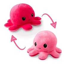 TeeTurtle Reversible 4" Octopus Plushie - Light Pink Happy  Dark Pink Angry 