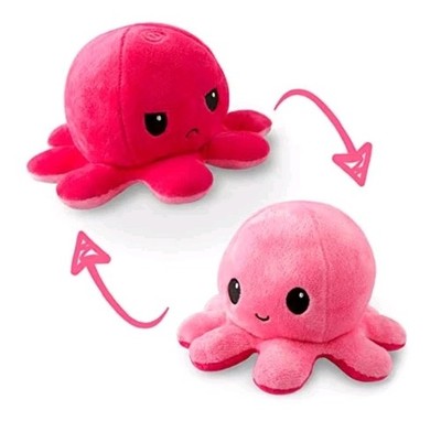 TeeTurtle Reversible 4'' Octopus Plushie - Light Pink (Happy) + Dark Pink (Angry)