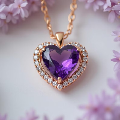 Women's Heart  pendant Necklace Lab Created Amethyst 14K Yellow gold Plated