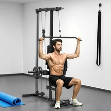 Cable Machine Lat Pull Down Machines with Flip-Up Footplate, Black