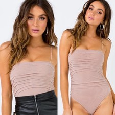 Princess Polly Women's Beige One Love Mesh Ruched Strappy Bodysuit Size 4