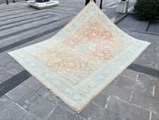 Tappeto Oushak oversize 9x12 vintage blu pesca lana invecchiata