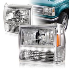 For 1989-1992 Ford Ranger 1-piece Chrome Housing Led Headlightsbumpercorner