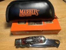Marbles Stag Bone Safety Folder 6 1/4" Pocket Knife with zipper Pouch MR204