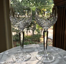 WATERFORD CRYSTAL KENMARE HOCK WINE GLASSES (2) ORIGINAL IRELAND 7 3/8"H