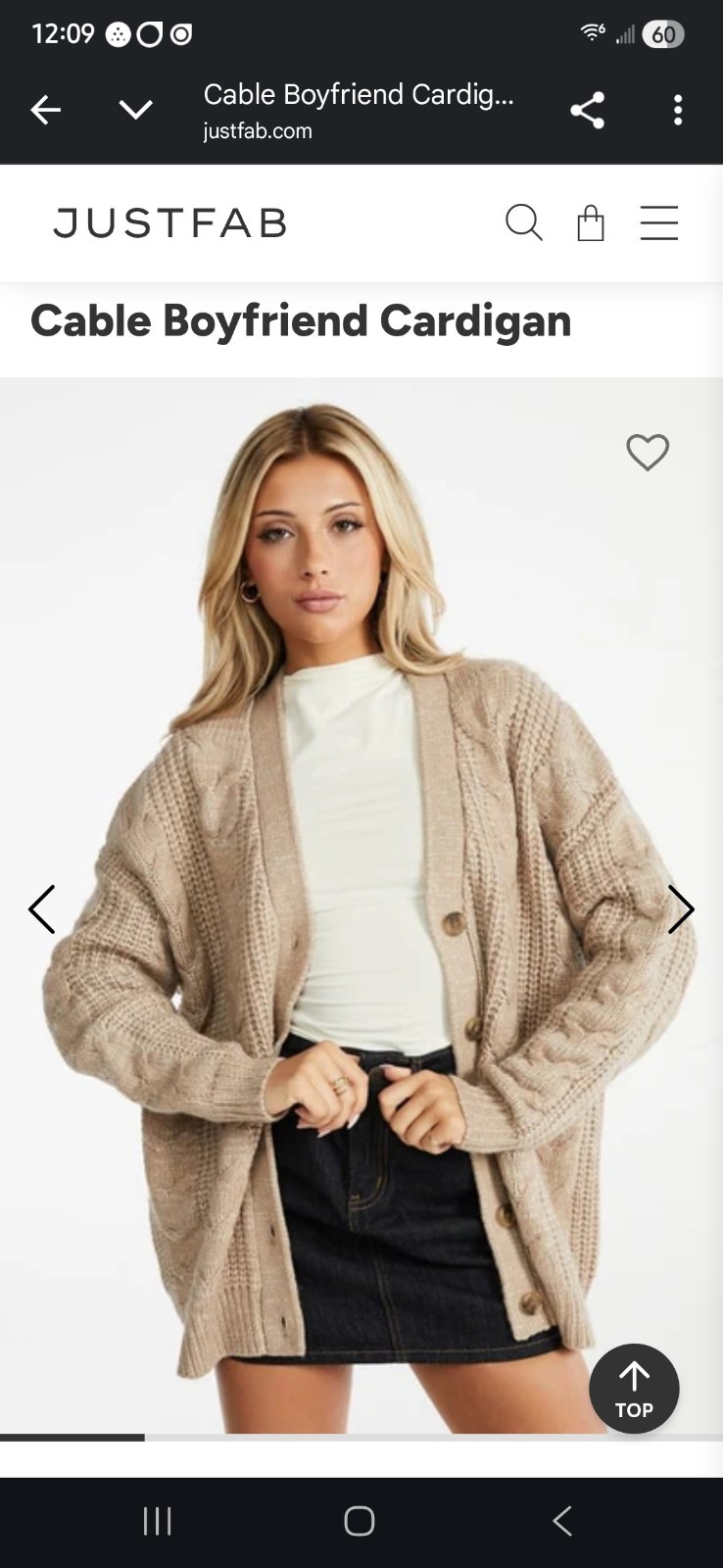 JustFab Boyfriend Cable Knit Cardigan XXL Cream Sweater