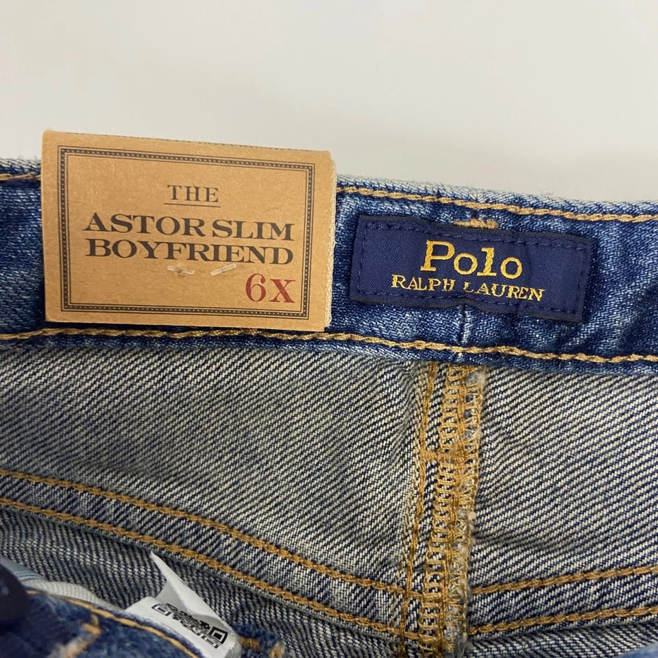 Polo Ralph Lauren Astor Slim Boyfriend Patchwork Jeans Girls Size 6X NEW Preppy - Image 3 of 4