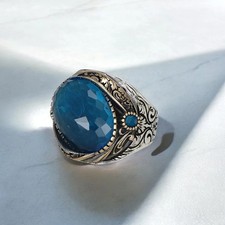 Handmade 925 Sterling Silver Men's Natural Stone Ring 19g US 6-25