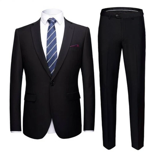 Men's Slim Fit Suits 2 Piece Jackets Blazer Pants Formal Business Coats Trousers - Picture 36 of 37