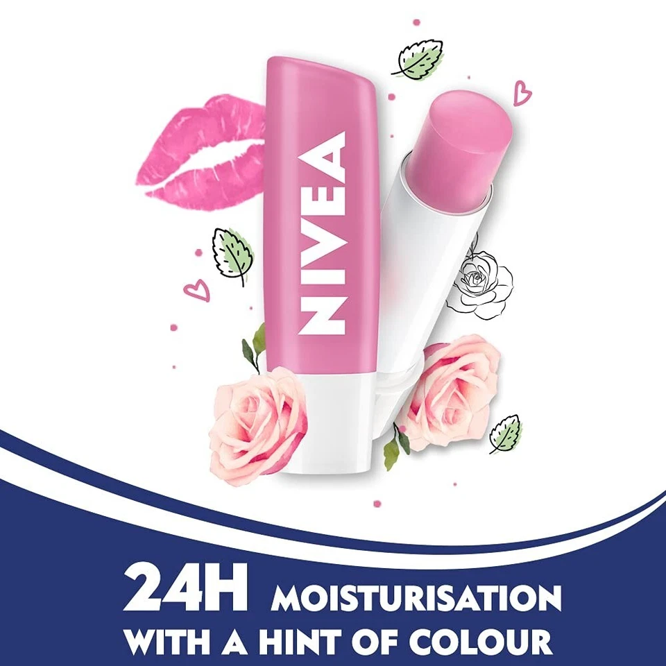 Bálsamo labial NIVEA 2 PIEZAS, rosa suave, humedad 24H 4,8 g rosa claro (envío gratuito) Foto 3 de 4