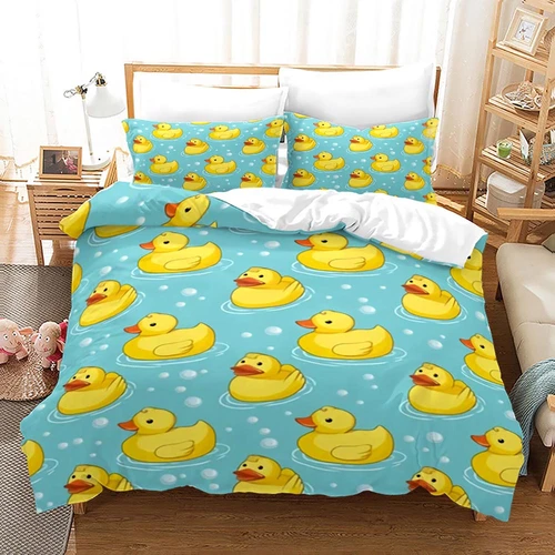 Cute Little Yellow Duck 3D Bedding Set 3PCS Duvet Cover & Pillowcase(s) Gift - Picture 1 of 9