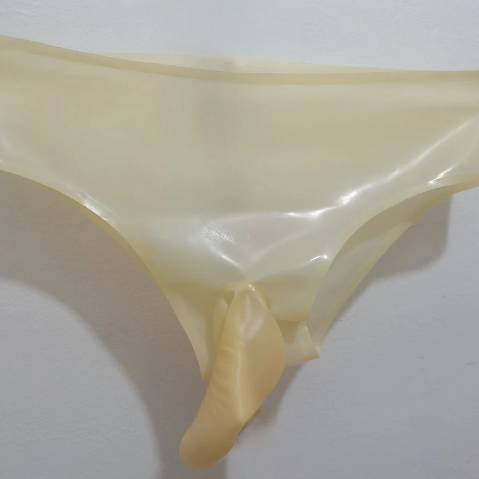 Calzoncillos cortos masculinos de goma látex transparente 17 cm funda condón ropa interior fetiche Foto 3 de 4