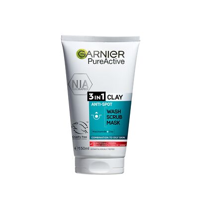 Garnier Skin Naturals Pure 3in1 Wash+Scrub+mask : 150ml.