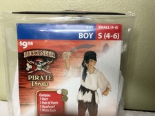 Pirate Buccaneer Halloween 4 Pc Costume Outfit Sizes S 4 6 Youth Child
