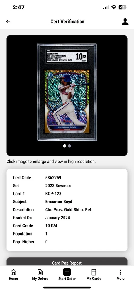 2023 RC GOLD SHIMMER Refractor Emaarion Boyd Bowman Chrome SP /50 SGC Pop 1 - Image 3 of 4