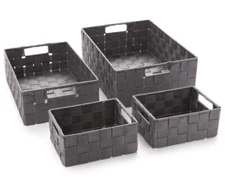 NEW Gray Woven Nylon Strap Storage Bins 4 Pc Set Organization Baskets w/ handles