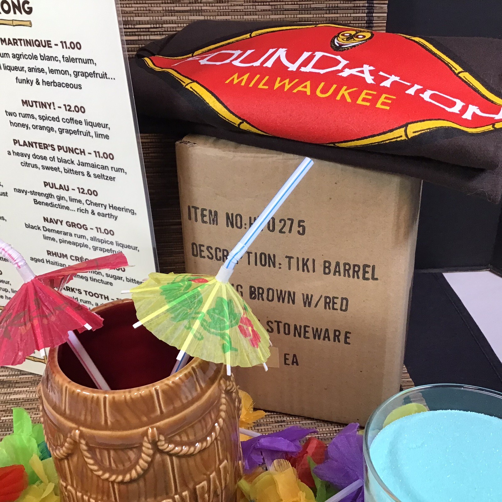 Tiki Mug Foundation Bar Milwaukee Rum Barrel T Shirt Menu Mai Tai