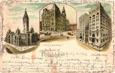 Souvenir of Philadelphia Y.M.C.A Building Drexel Building City Hall Mailing Card
