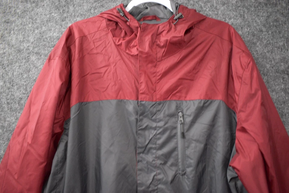 Chaqueta cortavientos con capucha Outdoor Life All Weather 2XL roja gris cremallera completa nailon Foto 2 de 4