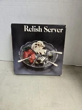 Crystal Divided Tray Relish Server Leonard Silver 2195 Set Silverplated Forks