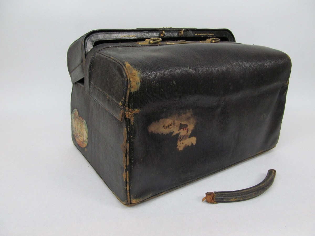 Vtg Asprey 166 bond st London Doctor’s or Travel Bag Black Leather for  Restore