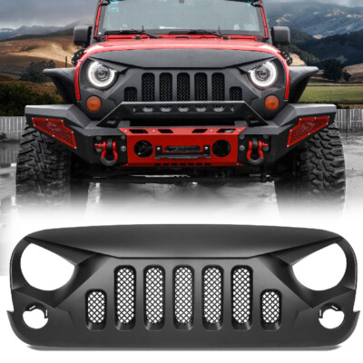 Glossy Black Hawke Style Grille For 2007-2018 Jeep Wrangler JK JKU Front Bumper