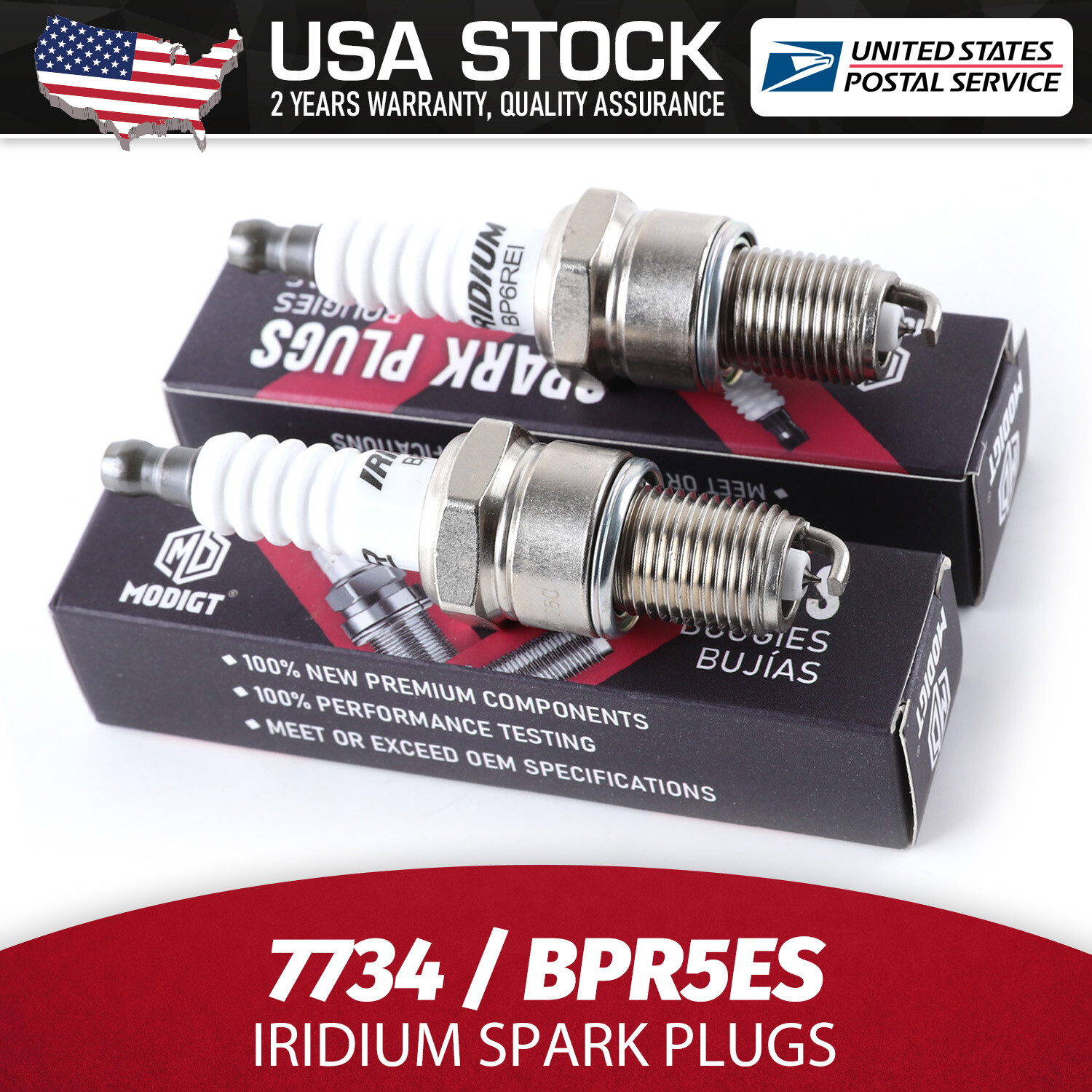 2X Reliable Spark 7734/BPR5ES OEM High Quality Iridium Resistor Spark Plugs