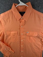 Polo Ralph Lauren Beach Twill Orange Medium Long Sleeve Button Up Shirt Pockets