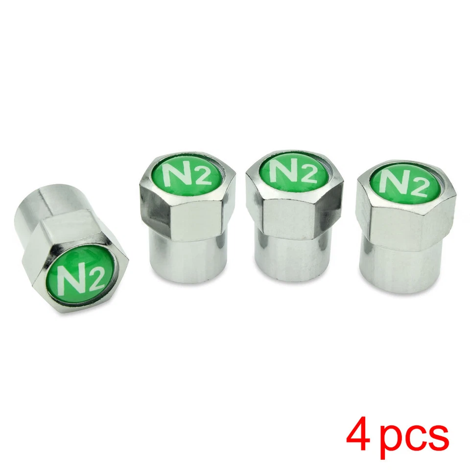 4Pcs NITROGEN N2 Valve Stem Wheel Tire Cap Copper Chrome Plating Silver - Image 3 of 4