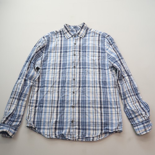Camisa Johnnie O Para Hombres Manga Larga Con Botones Azul Medio Cuello A Cuadros