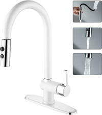 Utility Sink Faucet White Laundry Sink Faucet with Pull down Sprayer for 1 or 3