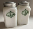VINTAGE MILK GLASS FLOUR & SUGAR SHAKERS  - HAZEL ATLAS