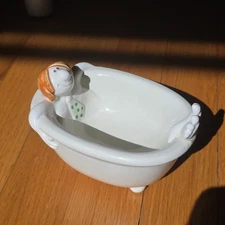 Fitz & Floyd Soap Trinket Jewelry Dish Man In Bathtub Japan 1975 Vintage Novelty