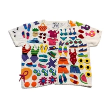 Vintage Michael Simon Sweater Women’s Small Beach Theme Applique Beaded Knit