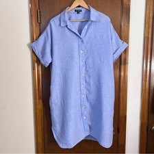 Lagenlook J.Crew Linen Light Blue Button Midi Dress Women's XL Eurosummer