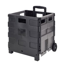 Folding Utility Cart Shopping Cart Plastic Rolling Trolley w/Adjustable Handle