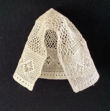 Vintage Hand Crocheted Net Style Ivory Baby Bonnet
