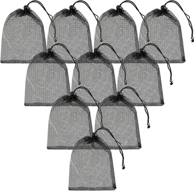 10 Stück Klein Netztaschen,Schwarz Netzbeutel mit Kordelzug und Clip Nylon - Bild 1 von 4