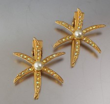 2 VINTAGE 50  S CRYSTAL GLASS RHINESTONE STAR HAIR CLIP SET JAPAN