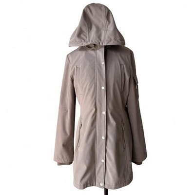 DKNY Womens Hooded Softshell Jacket Beige Full Zip Jacket