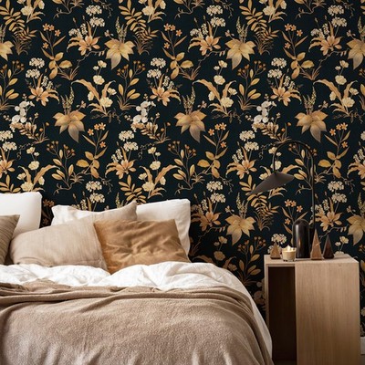 17.3''x118'' Morden Gold Floral Peel And Stick PVC Wallpaper Chic PVC Room Decal