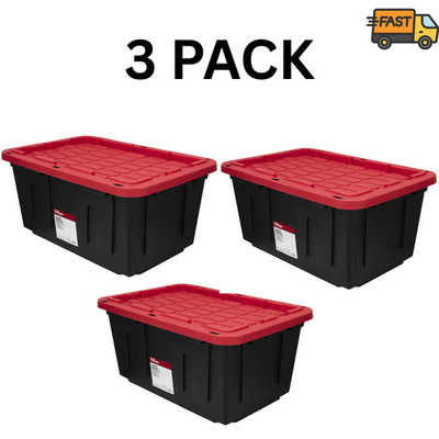 Hyper Tough 27 Gallon Storage Bin Snap Lid Plastic Container 3 Pack