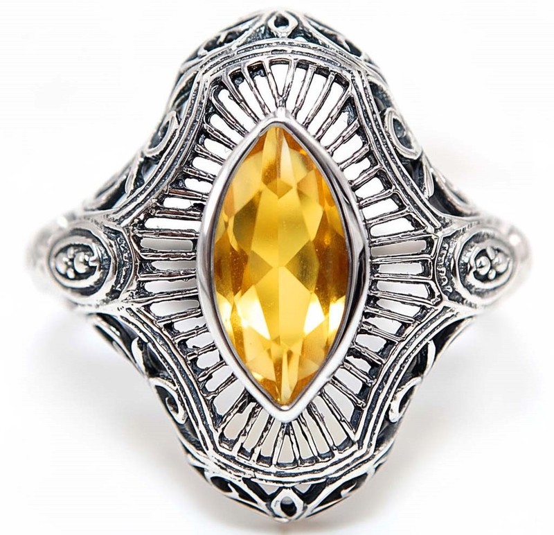 2CT Citrine 925 Sterling Silver Filigree Ring Jewelry Sz 7 F9-1